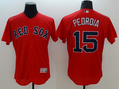 Red Sox #15 Dustin Pedroia Red Flexbase Authentic Collection Stitched MLB Jersey - Click Image to Close